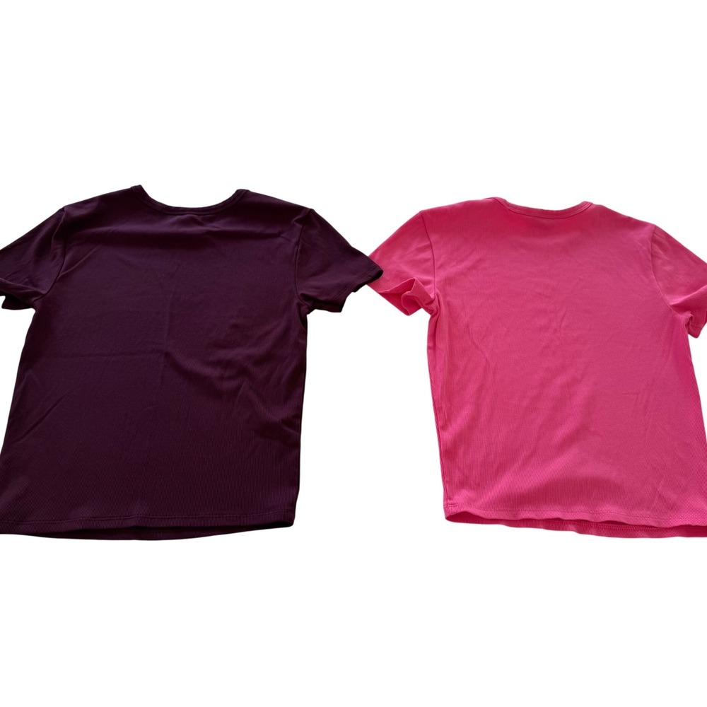 Athleta Signature Ribbed Crew Neck Tee Lot of 2 Pink Plum Stretch Tops Size S - Picture 4 of 8